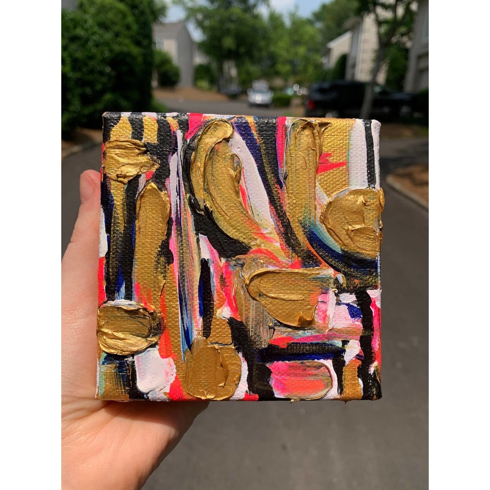 Gold Mini Painting | Gold Miniature Original Painting | Mini Canvas Painting